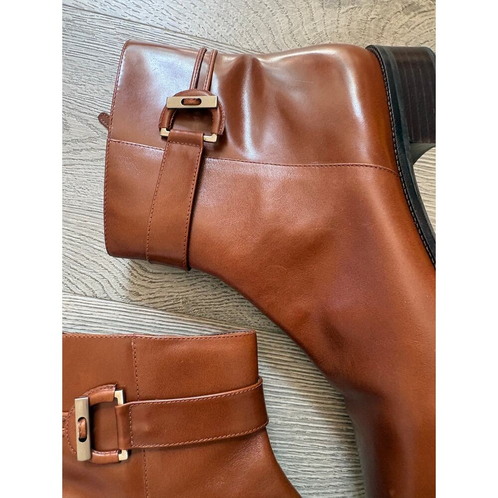 ✨2/$30✨Talbot's Leather Square Toe Ankle Boots Size 11 Cognac Brown Western - Picture 5 of 11